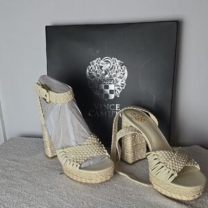 Vince Camuto Beige Woven Platform Sandals